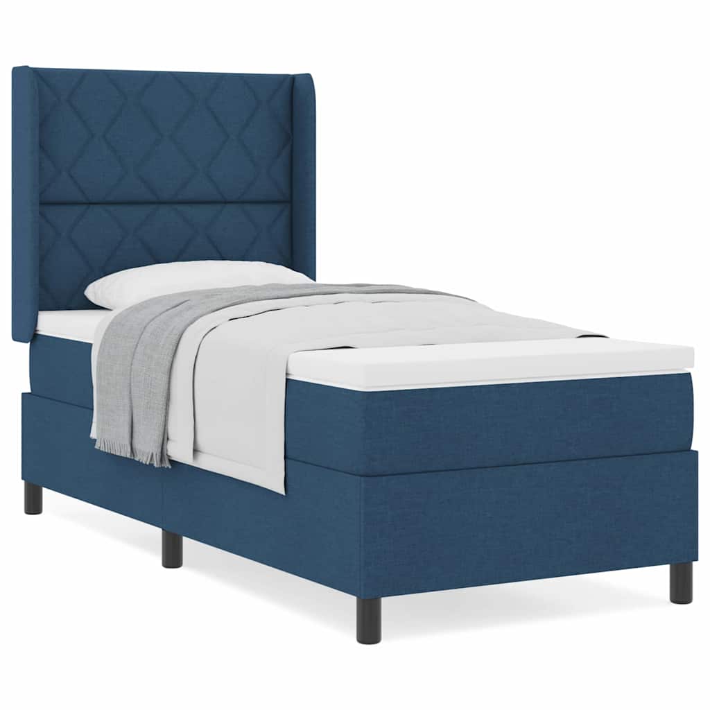 Box Spring Seng Med Madras Med Hovedgærde Blå 90 X 200 Cm Stof - Billede 4