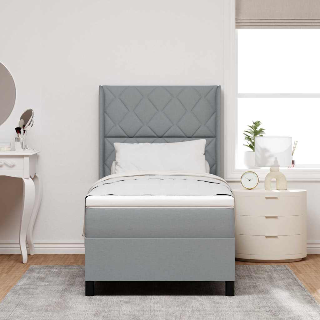 Box Spring Seng Med Madras Lysegrå 100 X 200 Cm Stof - Billede 5