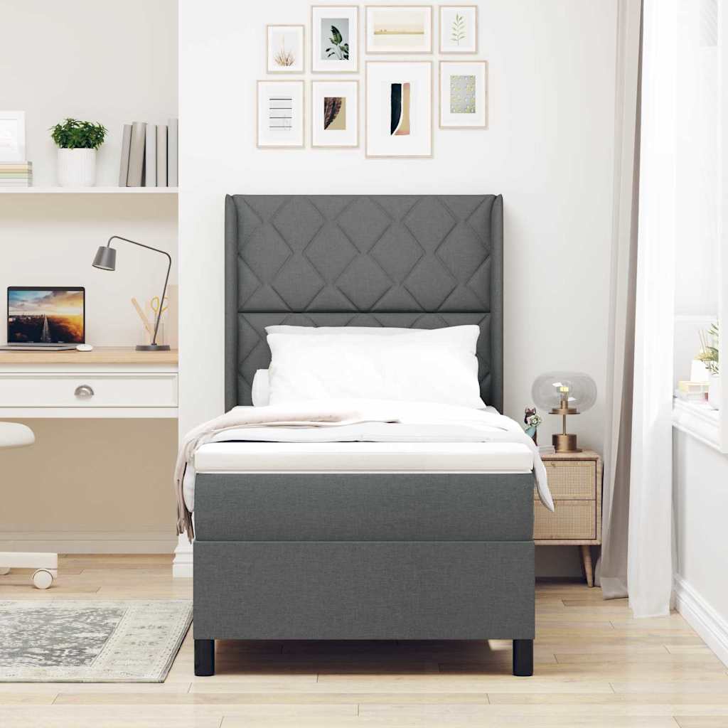 Box Spring Seng Med Madras Mørkegrå 100 X 200 Cm Stof - Billede 5