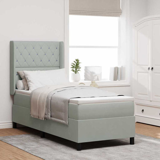 Box Spring Seng Med Hovedgærde Lysegrå 80 X 200 Cm Fløjl - Hovedbillede