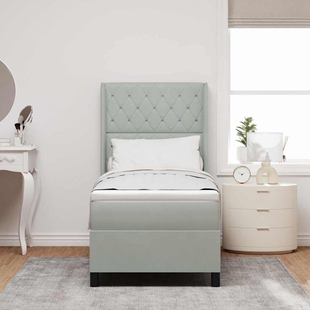 Box Spring Seng Med Hovedgærde Lysegrå 80 X 200 Cm Fløjl - Billede 5