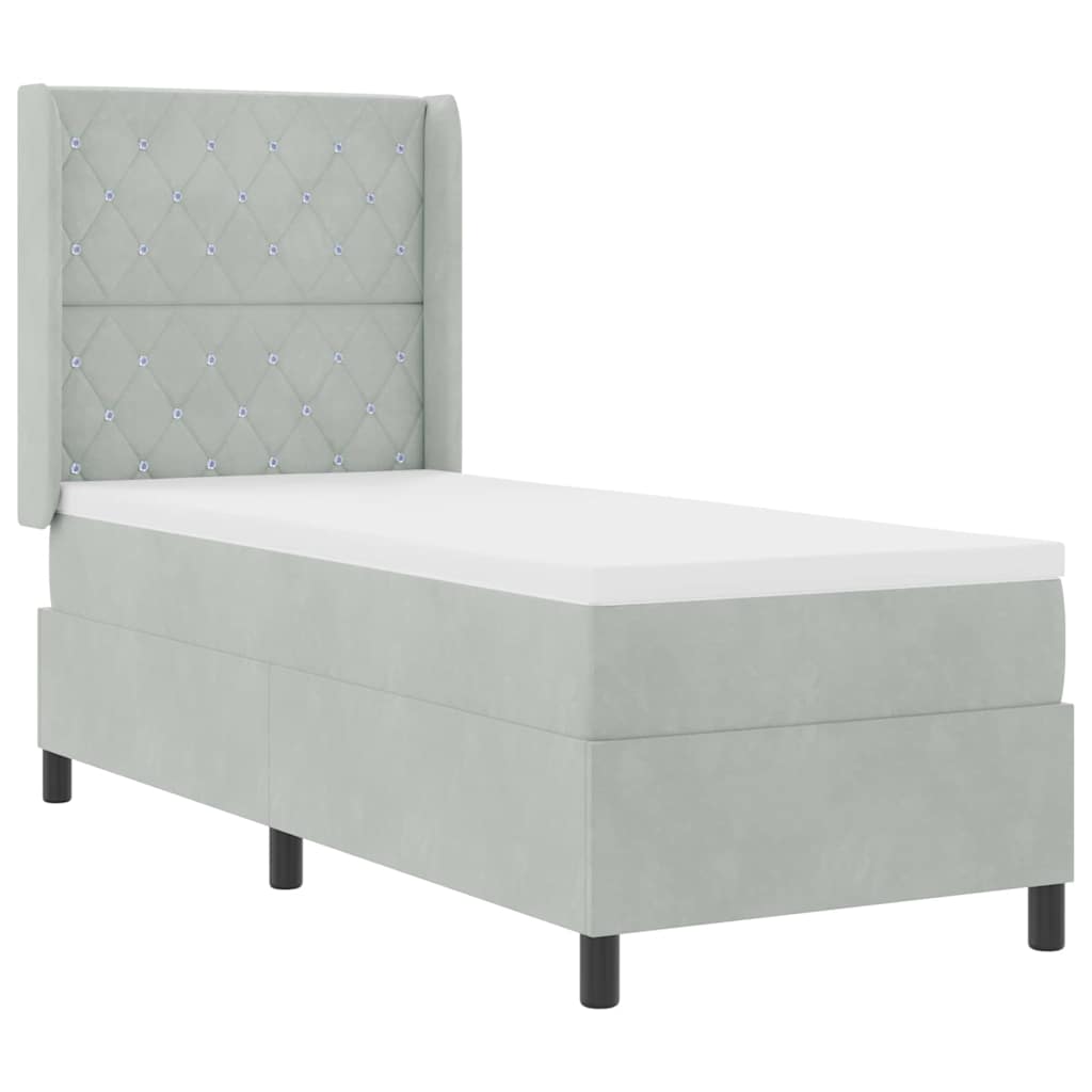 Box Spring Seng Med Hovedgærde Lysegrå 80 X 200 Cm Fløjl - Billede 2
