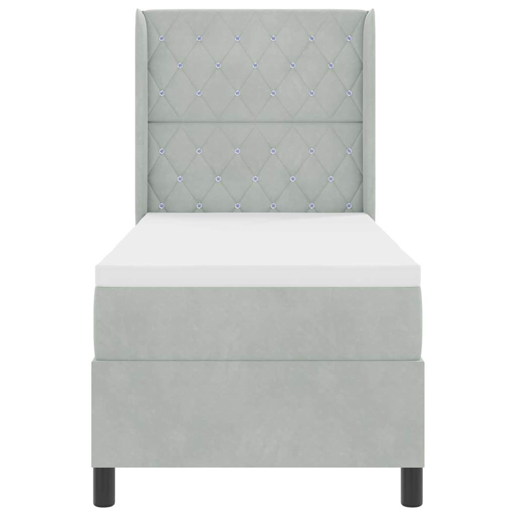 Box Spring Seng Med Hovedgærde Lysegrå 80 X 200 Cm Fløjl - Billede 8