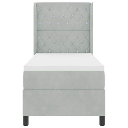 Box Spring Seng Med Hovedgærde Lysegrå 80 X 200 Cm Fløjl - Billede 8