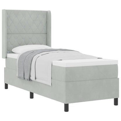 Box Spring Seng Med Hovedgærde Lysegrå 80 X 200 Cm Fløjl - Billede 3