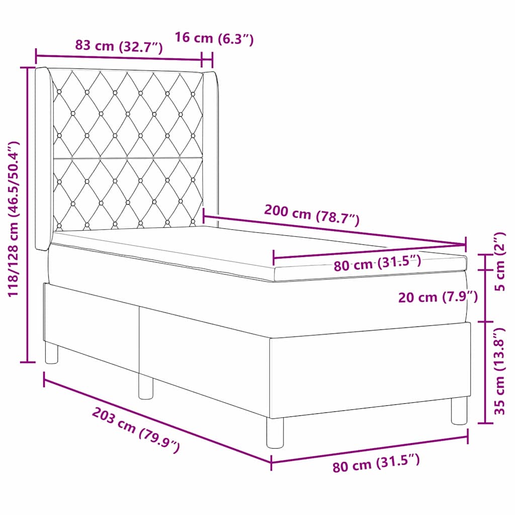 Box Spring Seng Med Hovedgærde Lysegrå 80 X 200 Cm Fløjl - Billede 12
