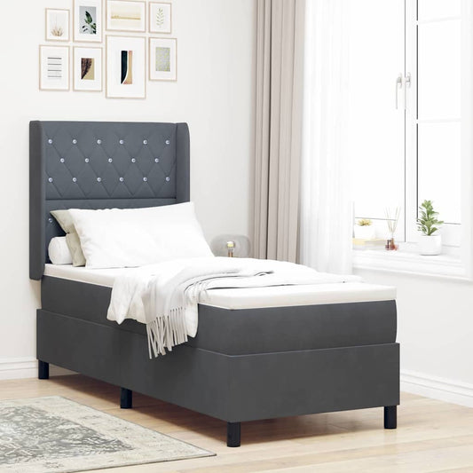 Box Spring Seng Med Hovedgærde Mørkegrå 80 X 200 Cm Fløjl - Hovedbillede