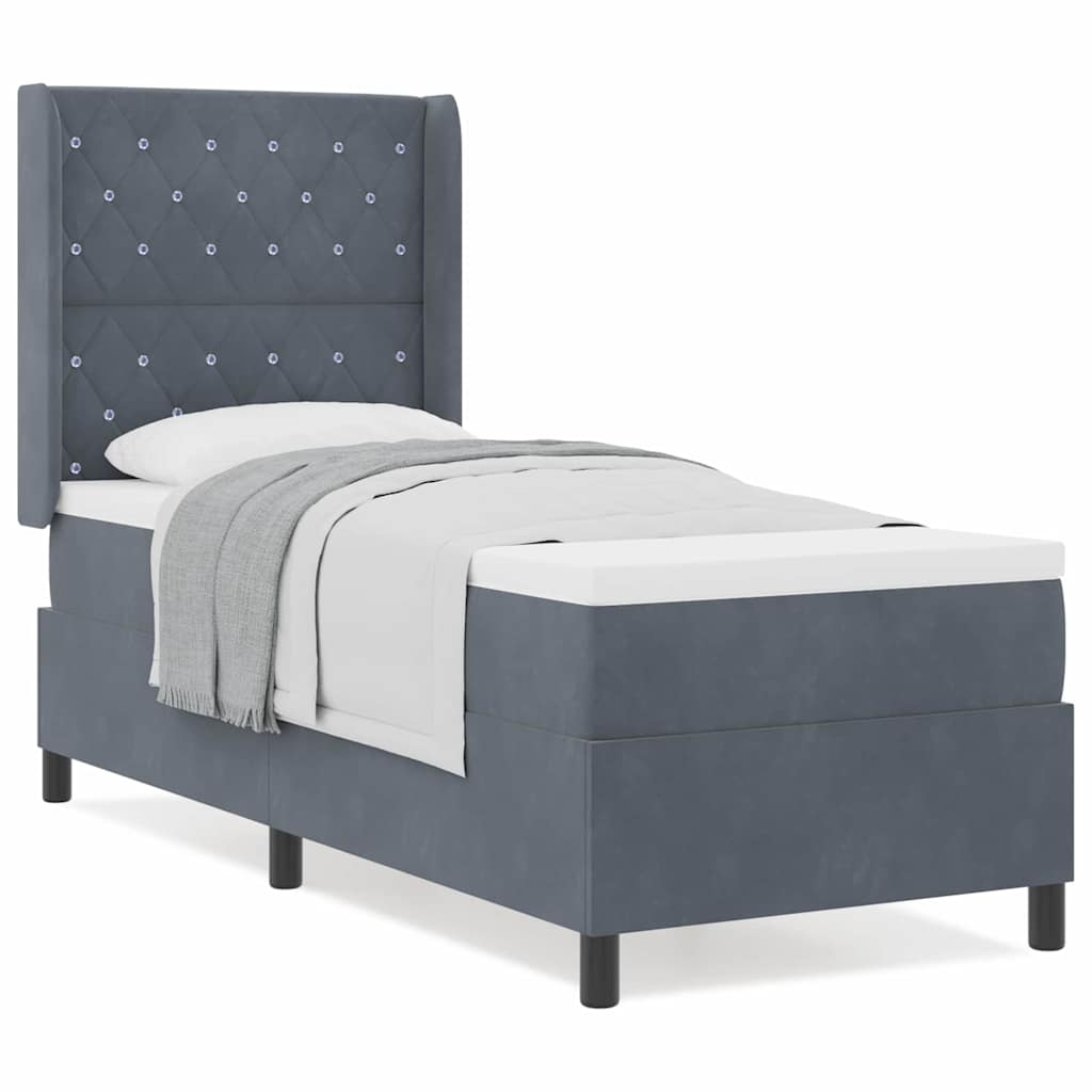 Box Spring Seng Med Hovedgærde Mørkegrå 80 X 200 Cm Fløjl - Billede 3