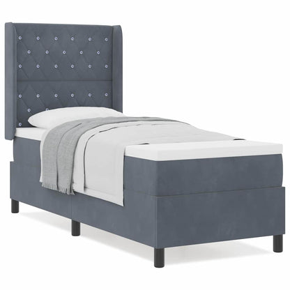 Box Spring Seng Med Hovedgærde Mørkegrå 80 X 200 Cm Fløjl - Billede 3