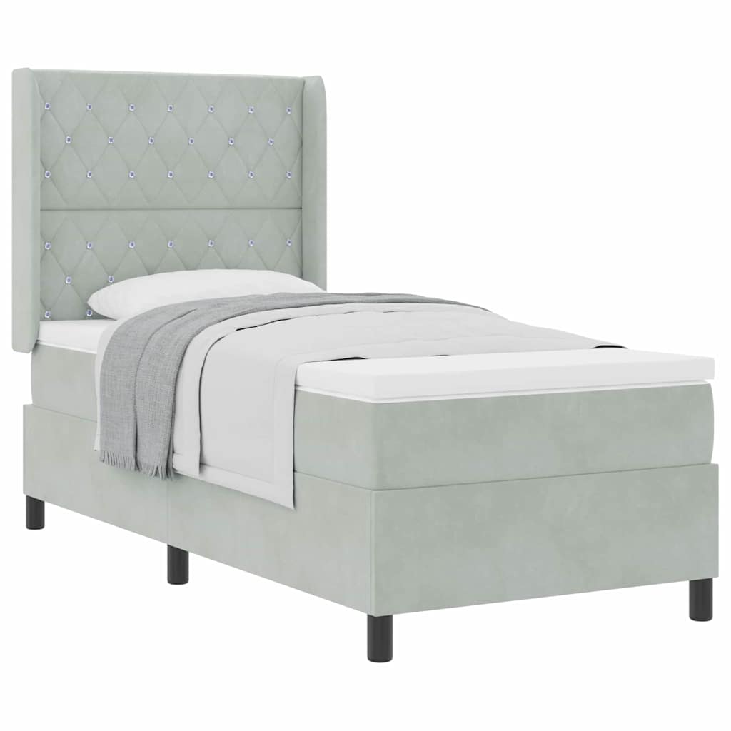 Box Spring Seng Med Hovedgærde Lysegrå 100 X 200 Cm Fløjl - Billede 3
