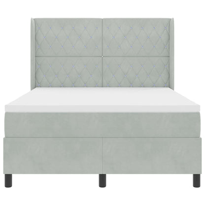 Box Spring Seng Med Hovedgærde Lysegrå 140 X 200 Cm Fløjl - Billede 7
