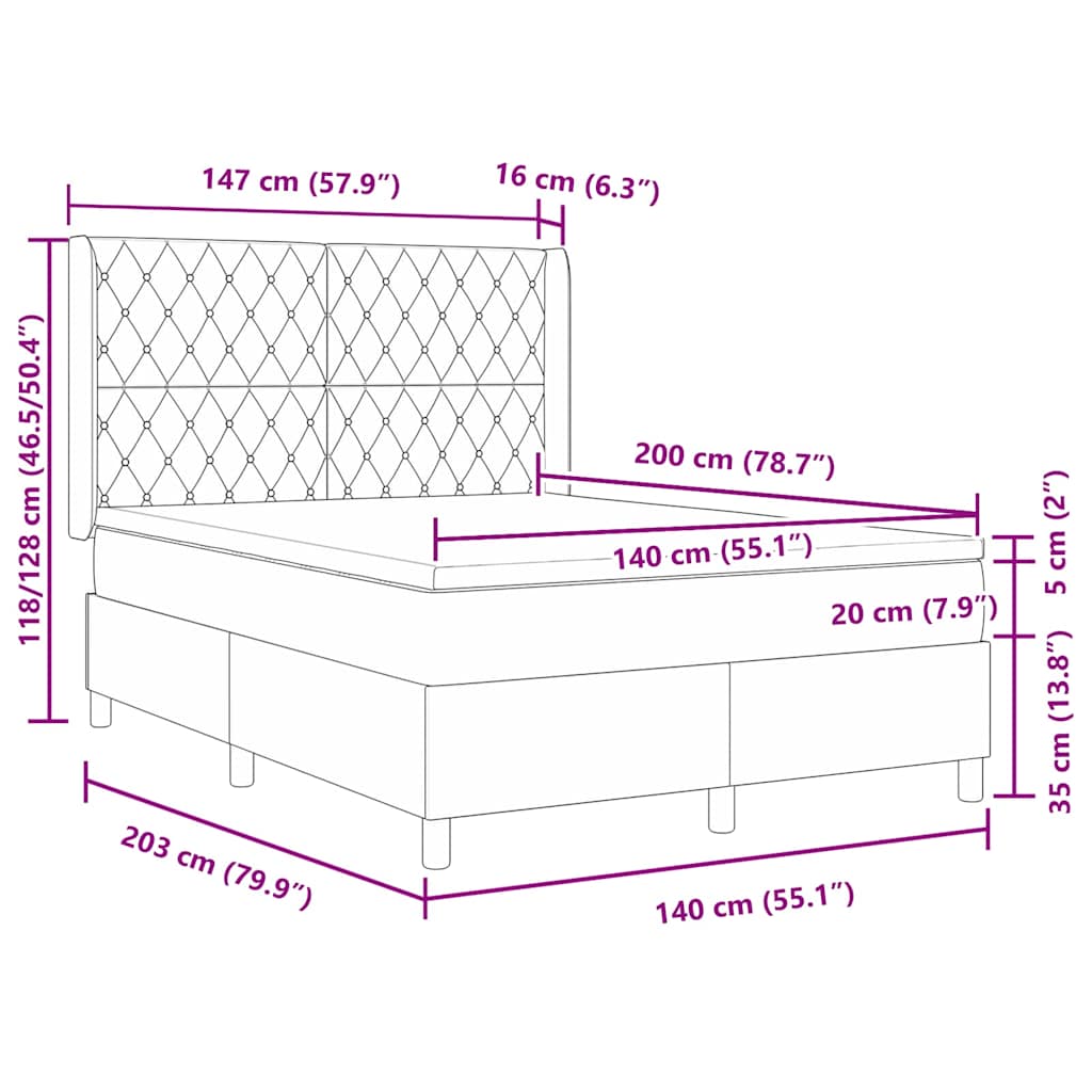Box Spring Seng Med Hovedgærde Lysegrå 140 X 200 Cm Fløjl - Billede 11