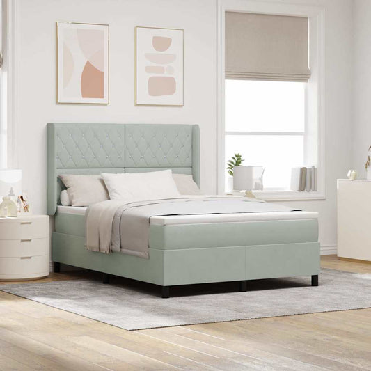 Box Spring Seng Med Hovedgærde Lysegrå 160 X 200 Cm Fløjl - Hovedbillede