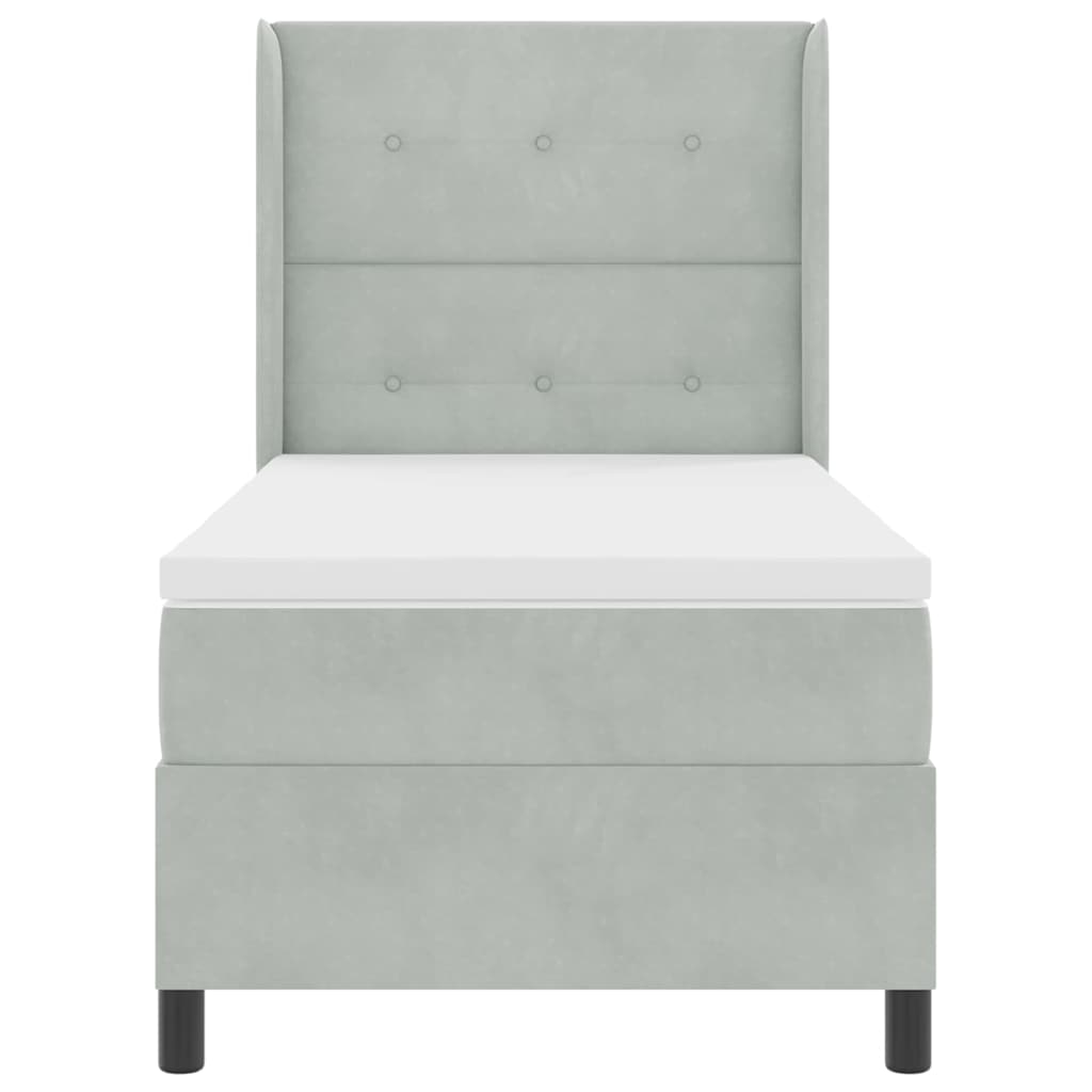 Box Spring Seng Med Hovedgærde Lysegrå 100 X 200 Cm Fløjl - Billede 8