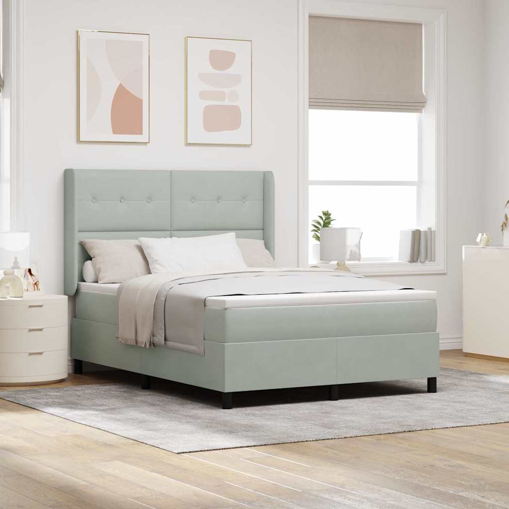 Box Spring Seng Med Hovedgærde Lysegrå 160 X 200 Cm Fløjl - Hovedbillede