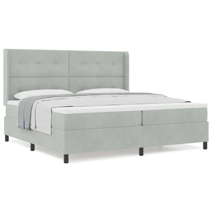 Box Spring Seng Med Hovedgærde Lysegrå 200 X 200 Cm Fløjl - Billede 4