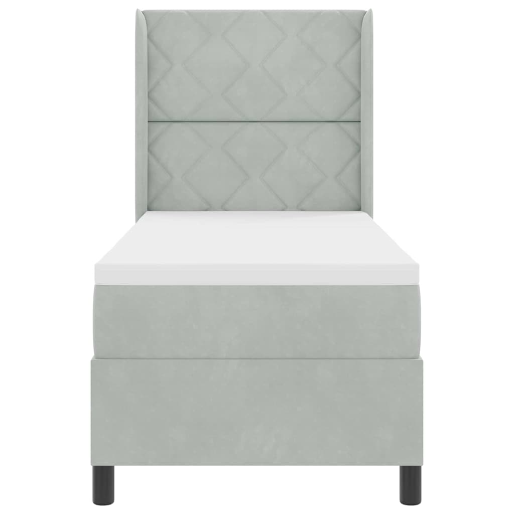 Box Spring Seng Med Hovedgærde Lysegrå 80 X 200 Cm Fløjl - Billede 6