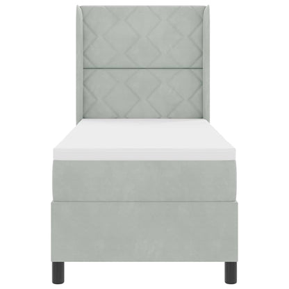 Box Spring Seng Med Hovedgærde Lysegrå 80 X 200 Cm Fløjl - Billede 6