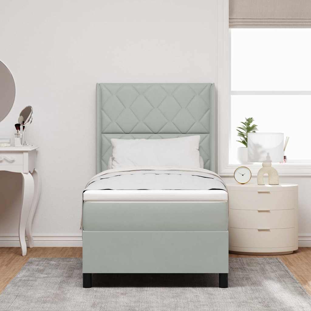 Box Spring Seng Med Hovedgærde Lysegrå 100 X 200 Cm Fløjl - Billede 4