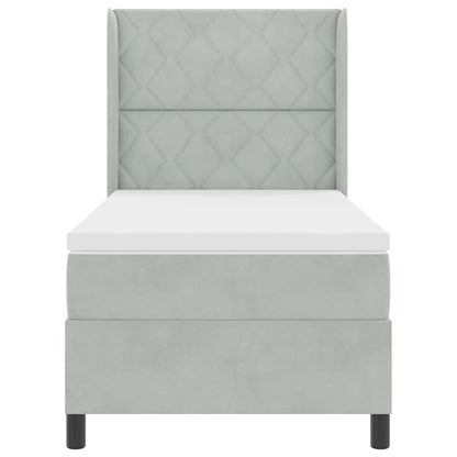 Box Spring Seng Med Hovedgærde Lysegrå 100 X 200 Cm Fløjl - Billede 7