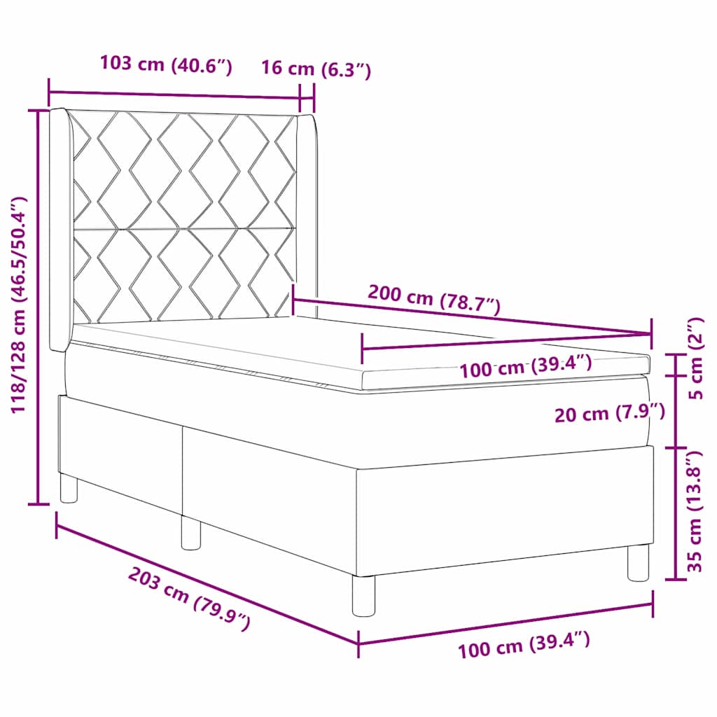 Box Spring Seng Med Hovedgærde Sort 100 X 200 Cm Fløjl - Billede 12