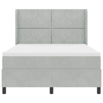Box Spring Seng Med Hovedgærde Lysegrå 140 X 200 Cm Fløjl - Billede 8