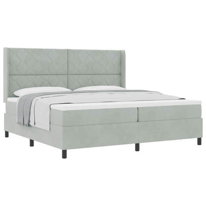 Box Spring Seng Med Hovedgærde Lysegrå 200 X 200 Cm Fløjl - Billede 3