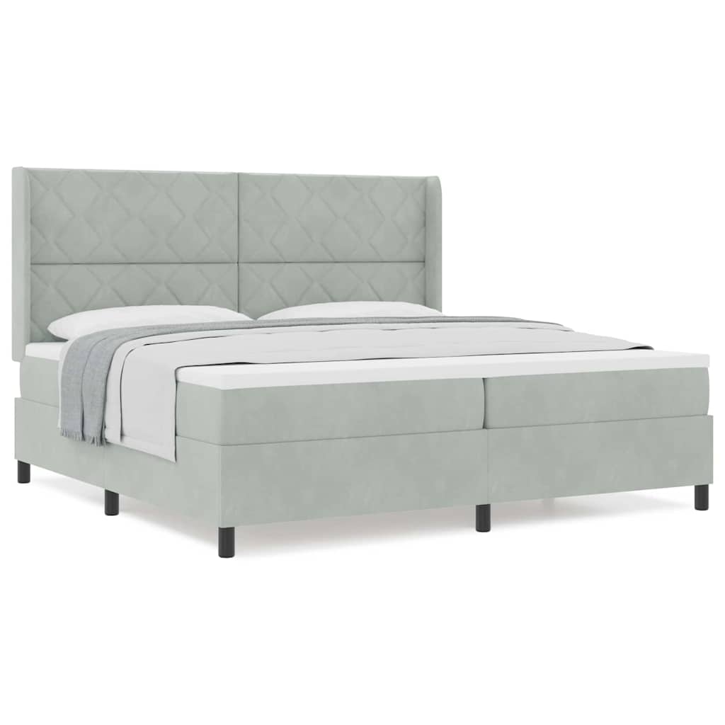 Box Spring Seng Med Hovedgærde Lysegrå 200 X 200 Cm Fløjl - Billede 4