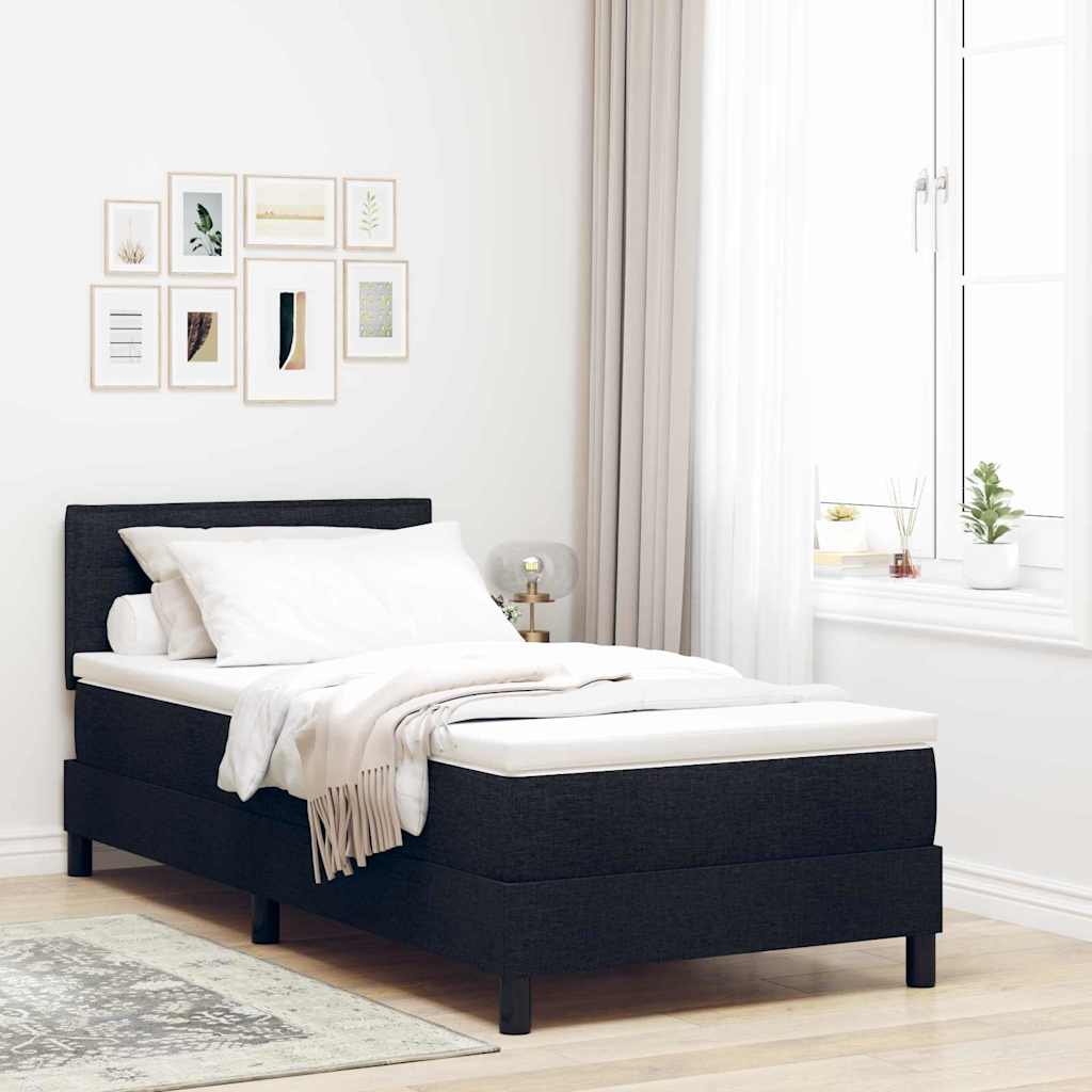 Box Spring Seng Med Madras Med Hovedgærde Sort 90 X 190 Cm Stof - Hovedbillede