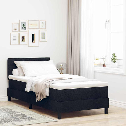 Box Spring Seng Med Madras Med Hovedgærde Sort 90 X 190 Cm Stof - Hovedbillede