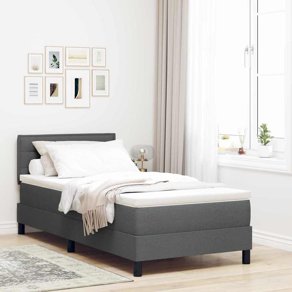 Box Spring Seng Med Madras Mørkegrå 90 X 200 Cm Stof - Hovedbillede