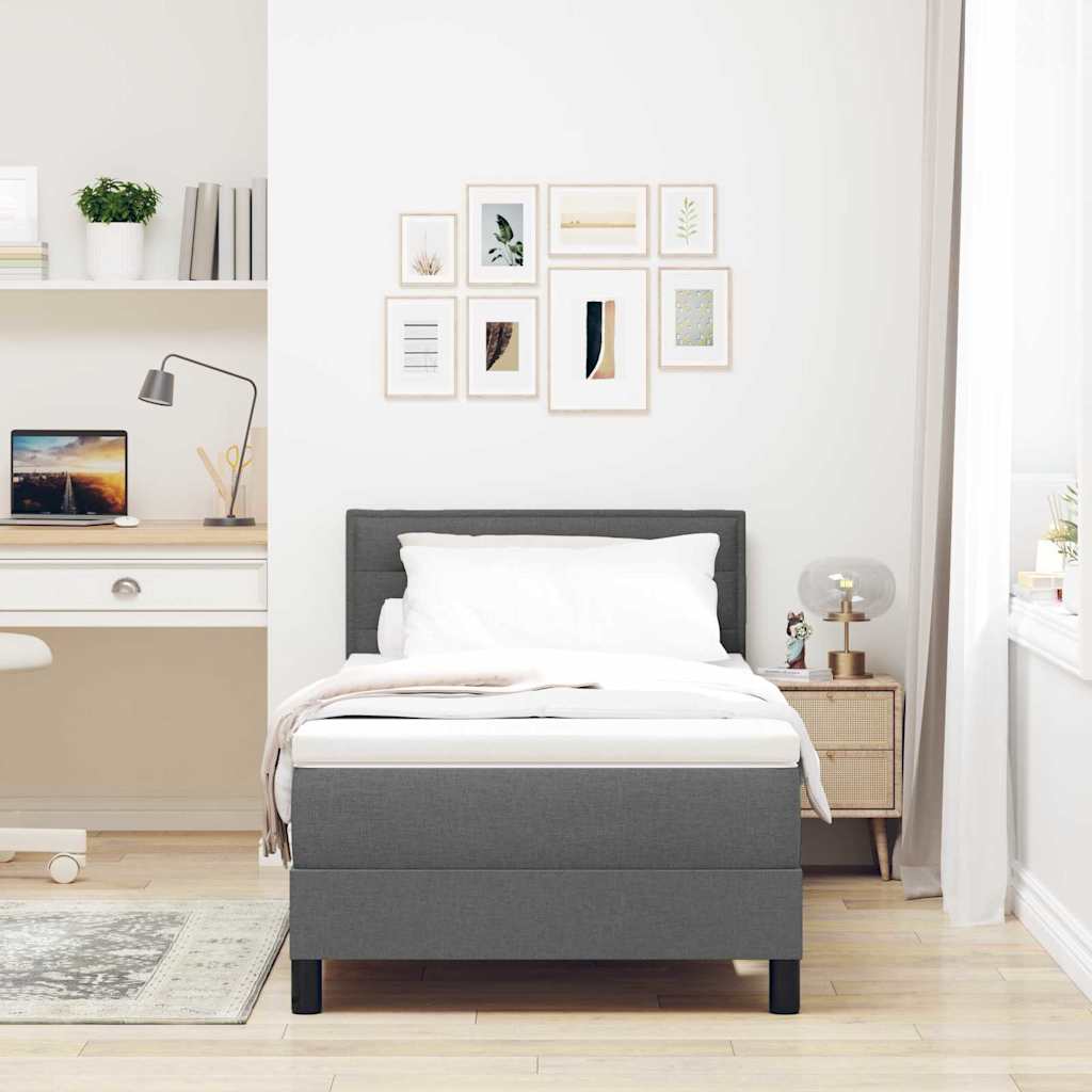 Box Spring Seng Med Madras Mørkegrå 90 X 200 Cm Stof - Billede 5