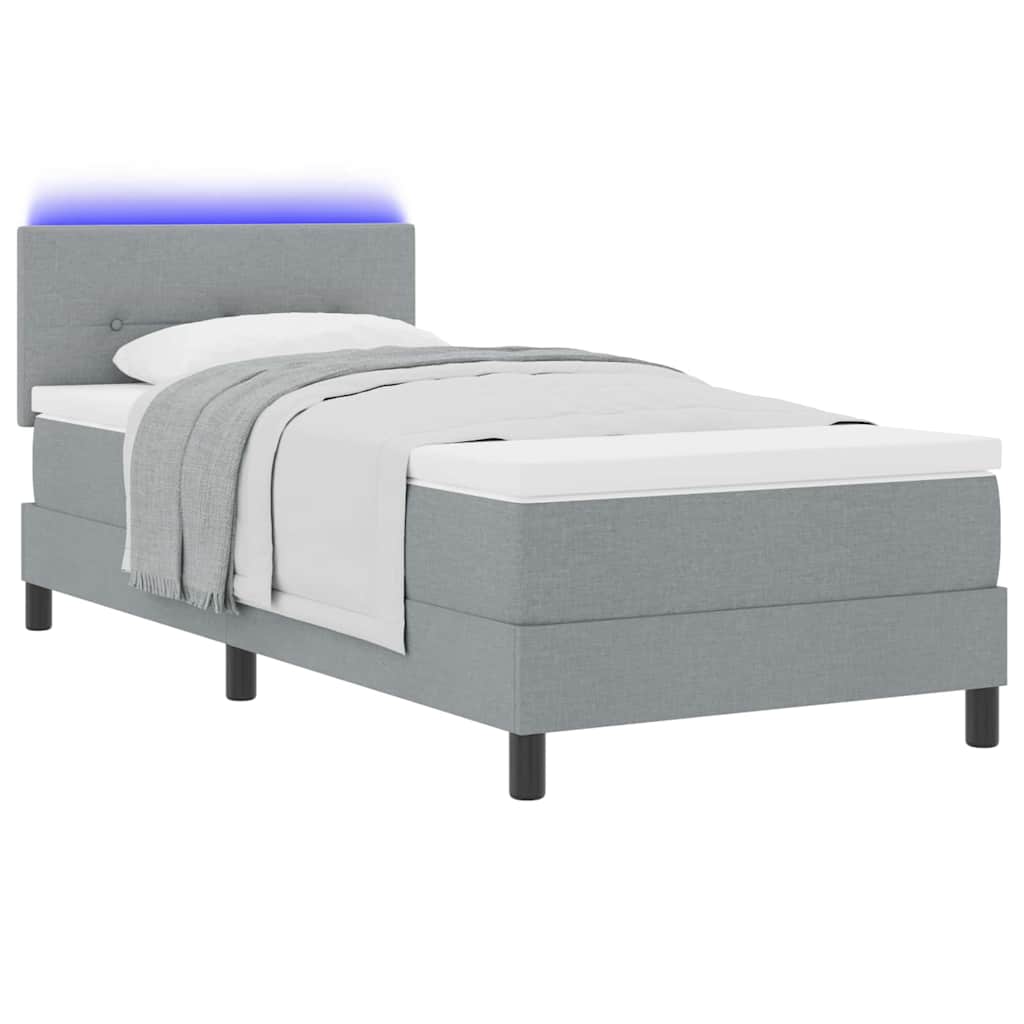 Box Spring Seng Med Madras Lysegrå 90 X 190 Cm Stof - Billede 3