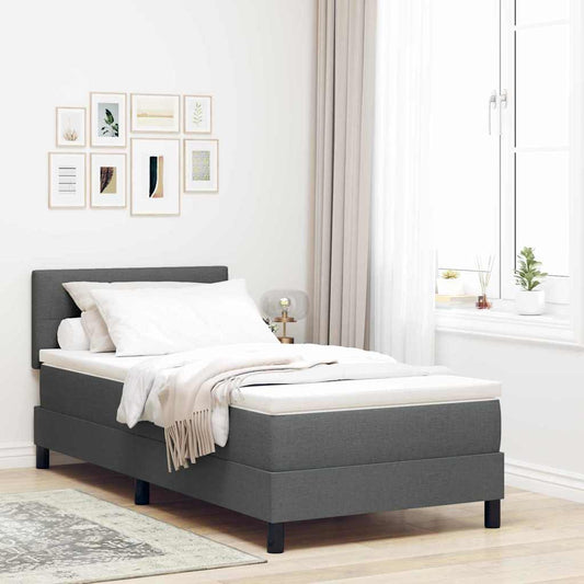 Box Spring Seng Med Madras Mørkegrå 90 X 190 Cm Stof - Hovedbillede