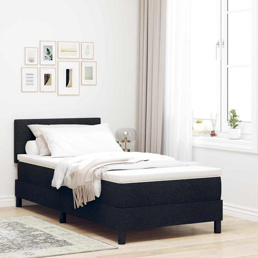 Box Spring Seng Med Madras Med Hovedgærde Sort 90 X 190 Cm Stof - Hovedbillede