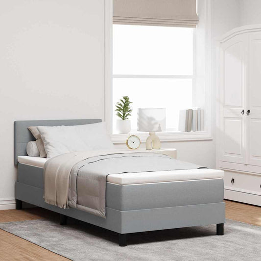 Box Spring Seng Med Madras Lysegrå 90 X 200 Cm Stof - Hovedbillede