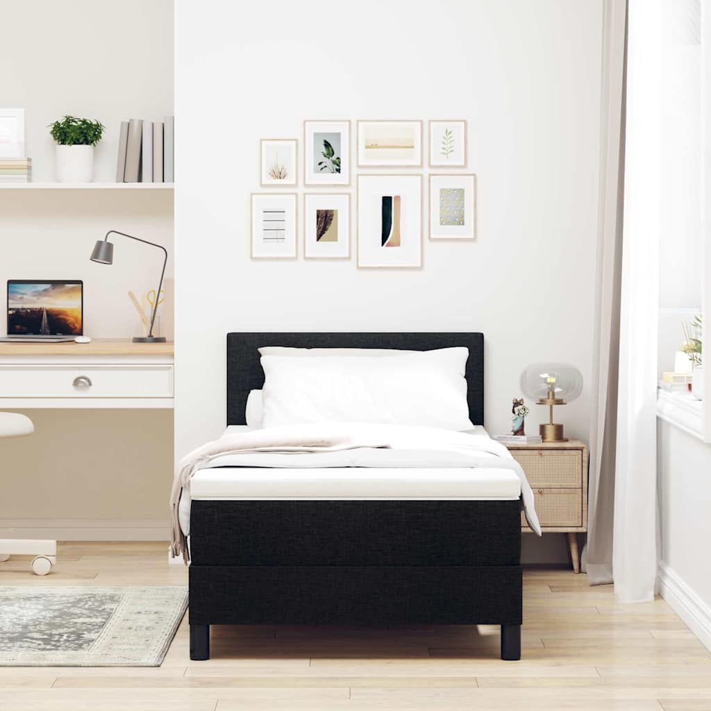 Box Spring Seng Med Madras Med Hovedgærde Sort 90 X 200 Cm Stof - Billede 5