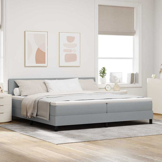 Box Spring Seng Med Madras Lysegrå 200 X 200 Cm Stof - Hovedbillede