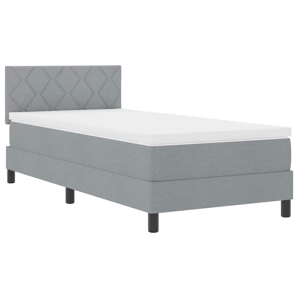Box Spring Seng Med Madras Lysegrå 90 X 190 Cm Stof - Billede 2