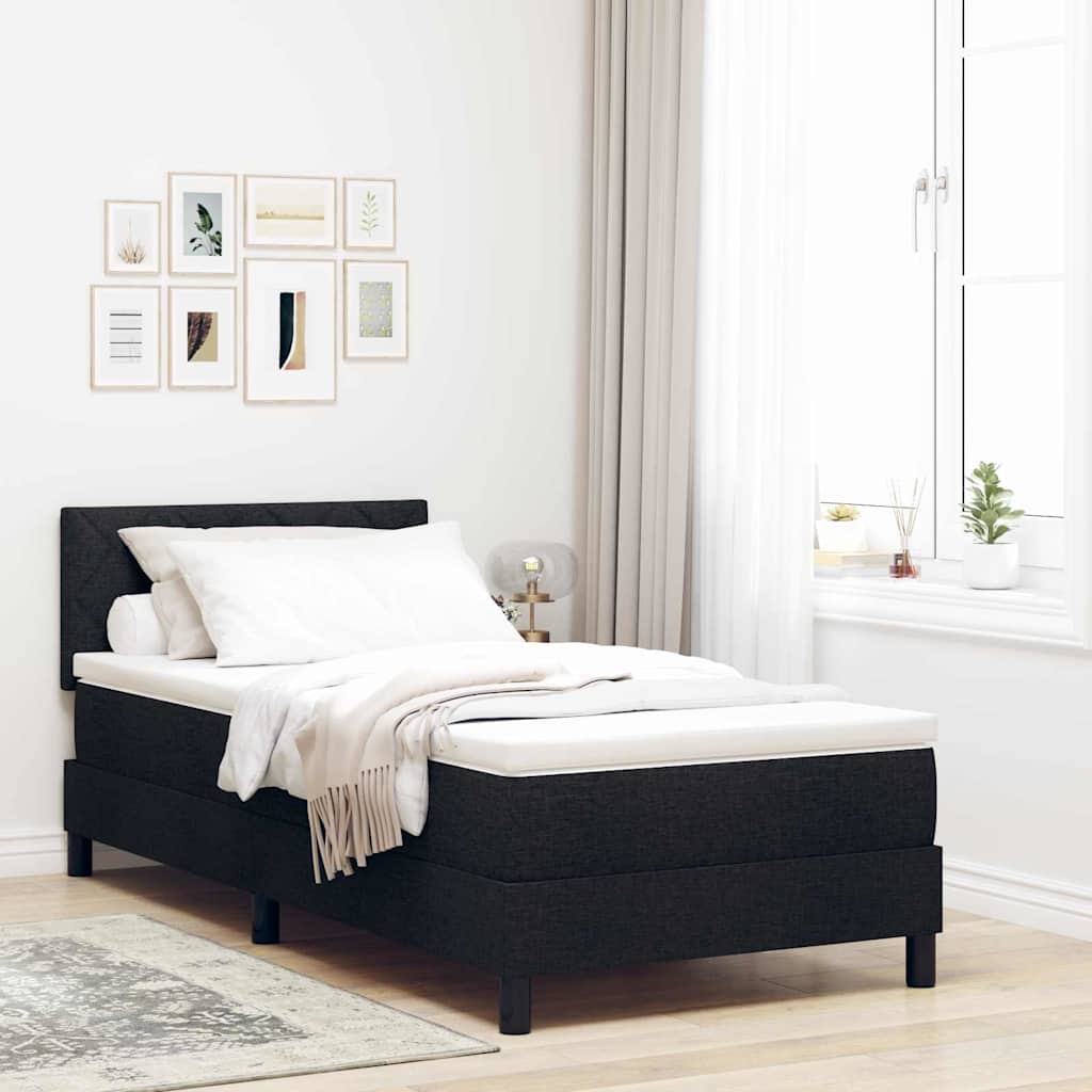 Box Spring Seng Med Madras Med Hovedgærde Sort 90 X 190 Cm Stof - Hovedbillede