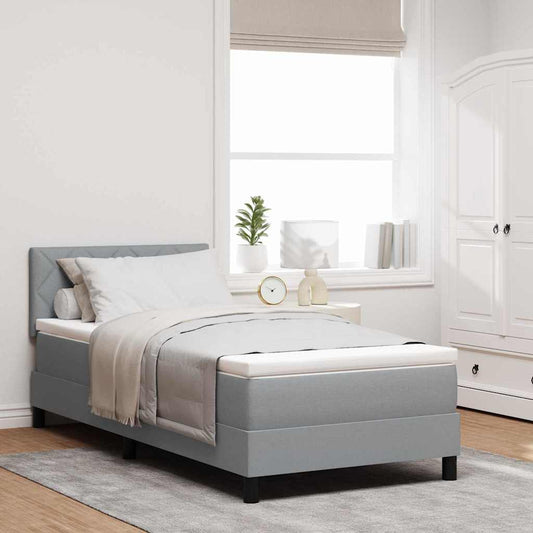 Box Spring Seng Med Madras Lysegrå 90 X 200 Cm Stof - Hovedbillede