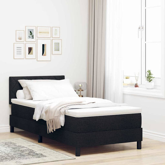 Box Spring Seng Med Madras Med Hovedgærde Sort 90 X 200 Cm Stof - Hovedbillede