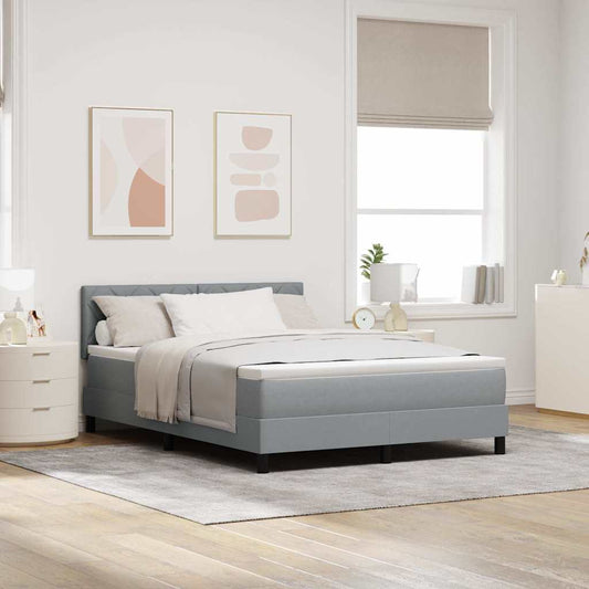 Box Spring Seng Med Madras Lysegrå 140 X 200 Cm Stof - Hovedbillede