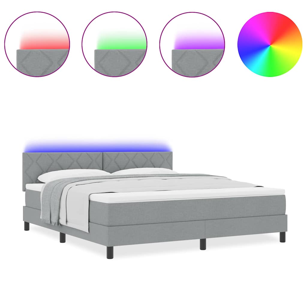 Box Spring Seng Med Madras Lysegrå 180 X 200 Cm Stof - Billede 4