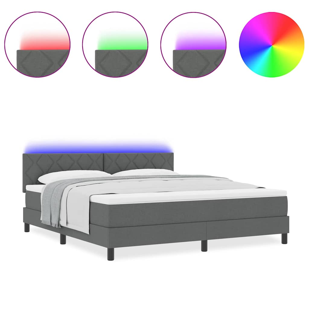 Box Spring Seng Med Madras Mørkegrå 180 X 200 Cm Stof - Billede 4