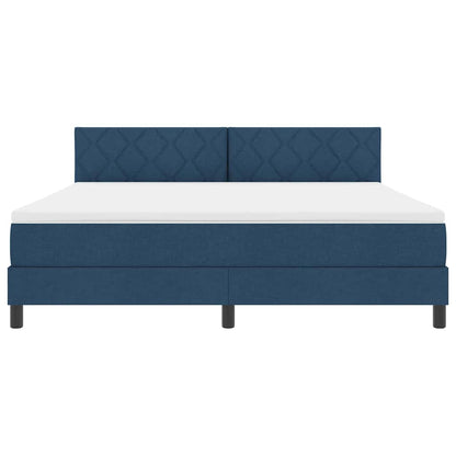 Box Spring Seng Med Madras Med Hovedgærde Blå 180 X 200 Cm Stof - Billede 9