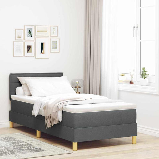 Box Spring Seng Med Madras Mørkegrå 90 X 190 Cm Stof - Hovedbillede