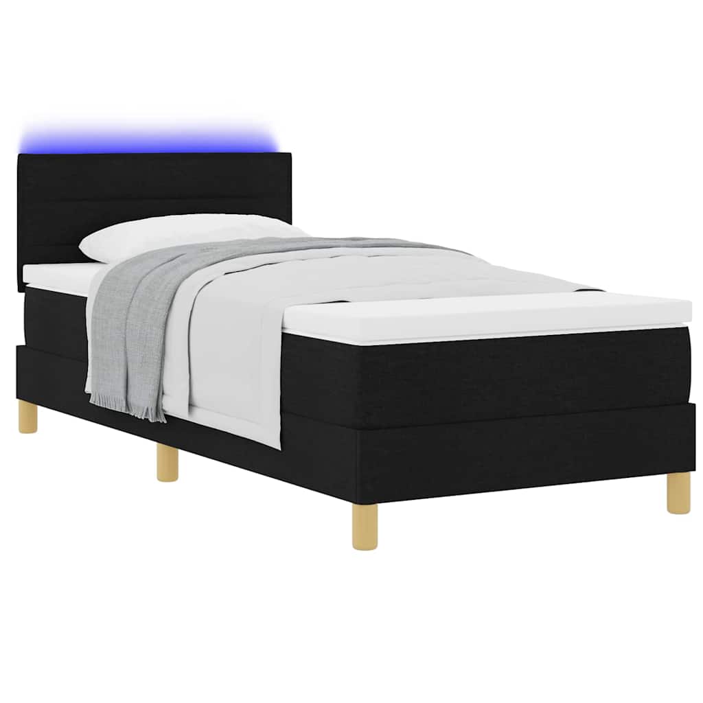 Box Spring Seng Med Madras Med Hovedgærde Sort 90 X 190 Cm Stof - Billede 3