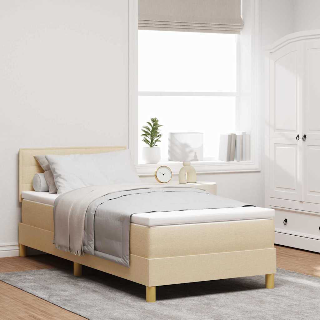 Box Spring Seng Med Madras Creme 90 X 190 Cm Stof - Hovedbillede