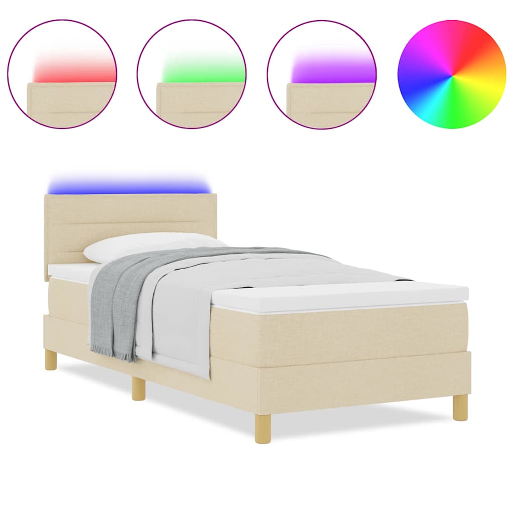 Box Spring Seng Med Madras Creme 90 X 190 Cm Stof - Billede 4